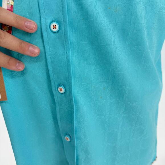 Robert Graham Woven Button Front Short Sleeve Shirt Bozeman Teal Blue  M - Picture 4 of 4